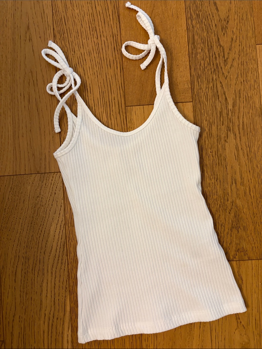 White Ribbed Tie-Shoulder Tank Top